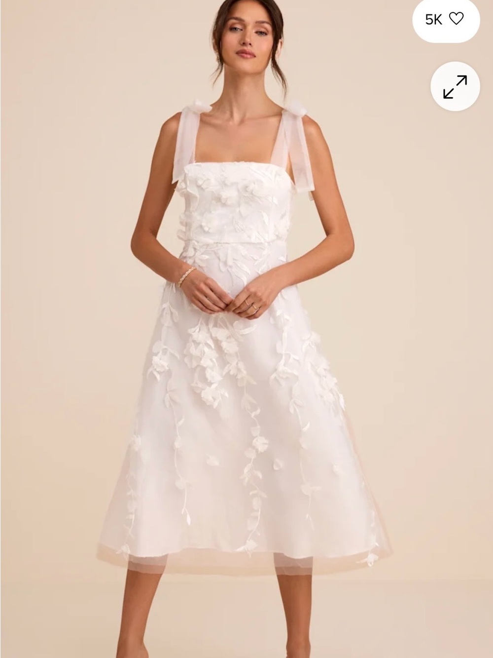 Lulu's White Floral Appliqué Midi Dress with Tie Straps